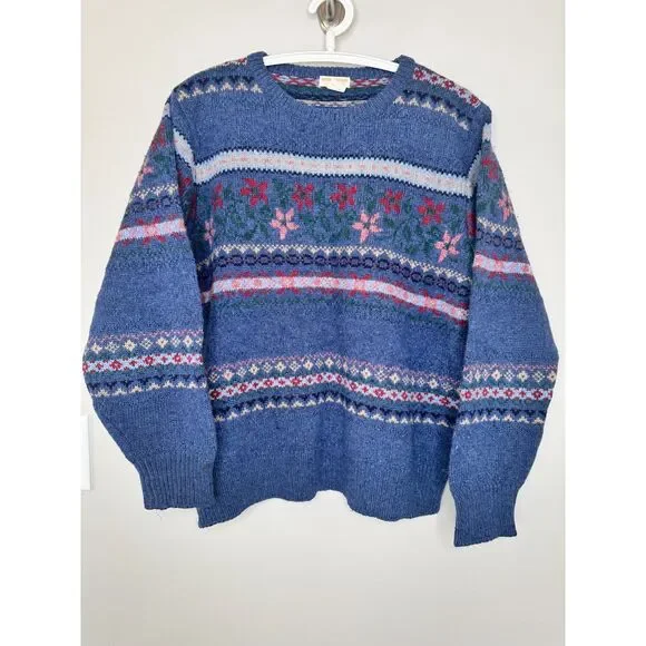 Vintage Brooks Brothers Fair Isle Wool Sweater Blue Multicolor Size M Unisex - Picture 3 of 8
